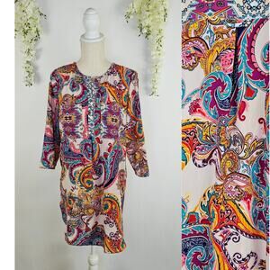 Fig & Flower Anthropologie Boho Paisley Tunic Dress Medium Colorful Spring Artsy